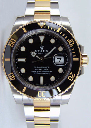 Rolex Submariner Date, Black Face, Black Bezel, Steel & Gold, 116613LN